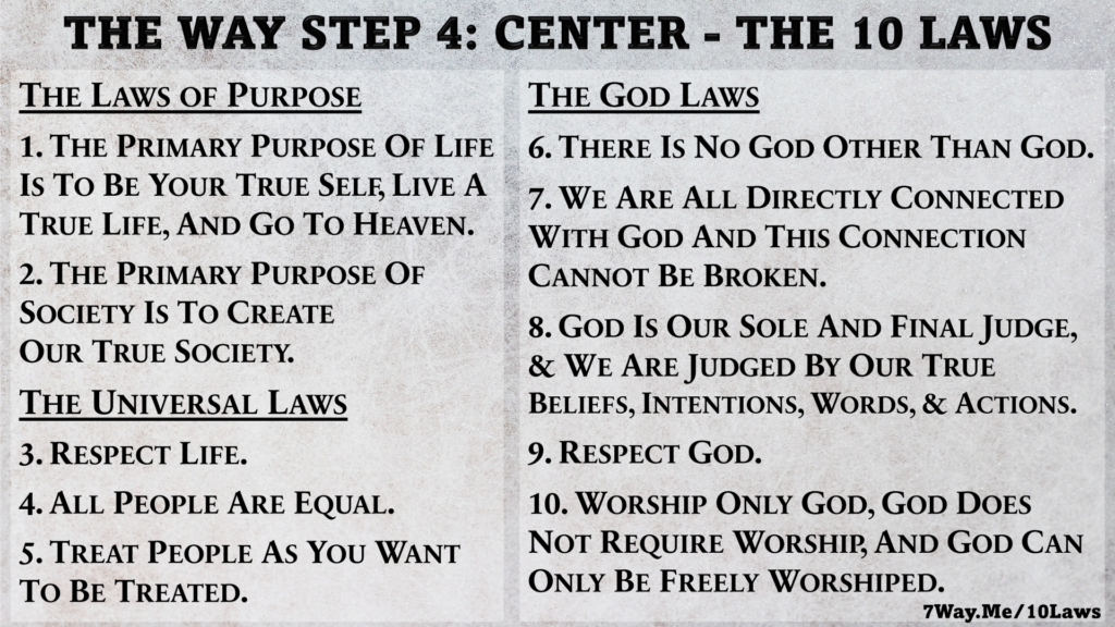 Step 4: Center of The Way and the 10 Laws to Live By - The Way and The ...